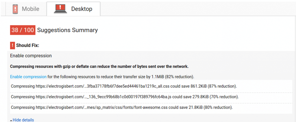 تحذير Enable compression في PageSpeed - تأثير عدم تفعيل GZIP